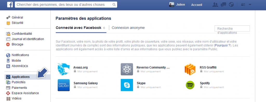 applications facebook données personnelles